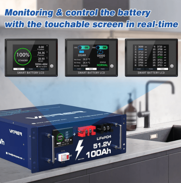 Lithium-Solarbatterie, 51,2 V 100 Ah LiFePO4, integriertes 100 A BMS, max. 5120 W Ladeleistung, Bluetooth-Version – Bild 2